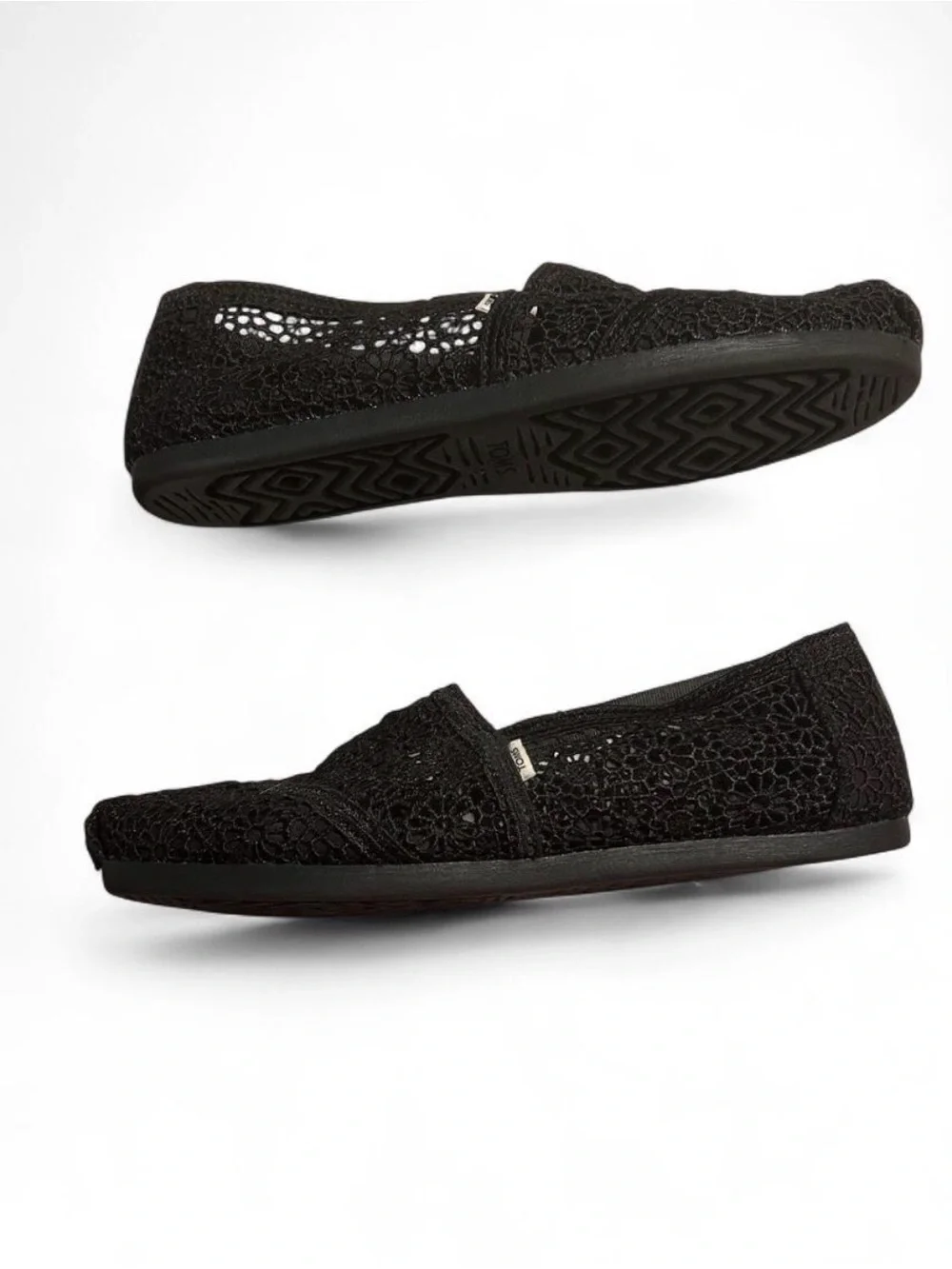 TOMS Women's Black Crochet Alpargata Slip-On Shoes - NWOT